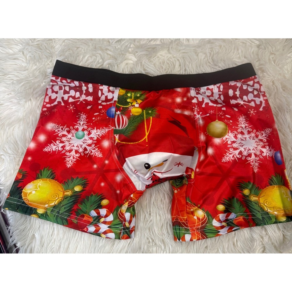 Mens Christmas Snowman Boxer Briefs Red Holiday Novelty Trunks XL NEW